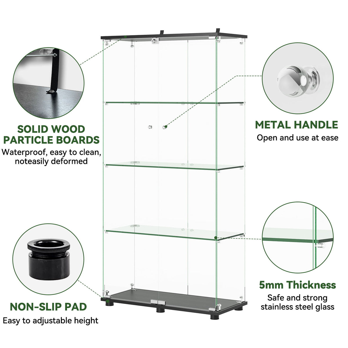 Display Cabinet With Shelf Double Doors And Lock