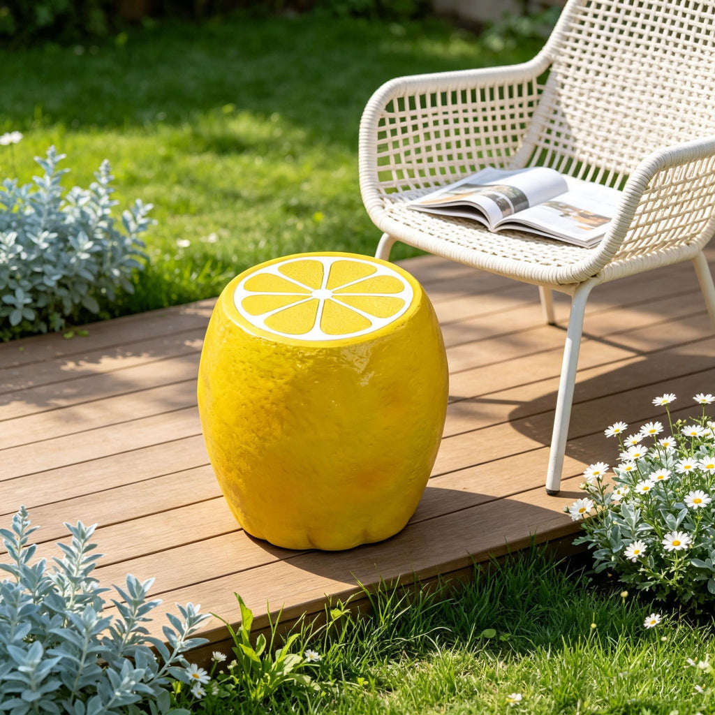 Lemon Fruit Stool, Ideal For Indoor Outdoor Home Decor - Yellow