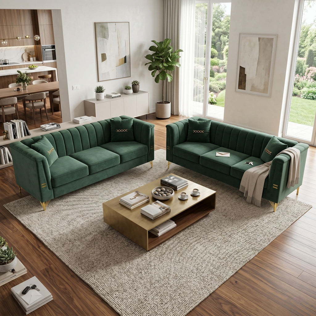 Upholstered 3 Seater Sofas Living Room Furniture (Set of 2)