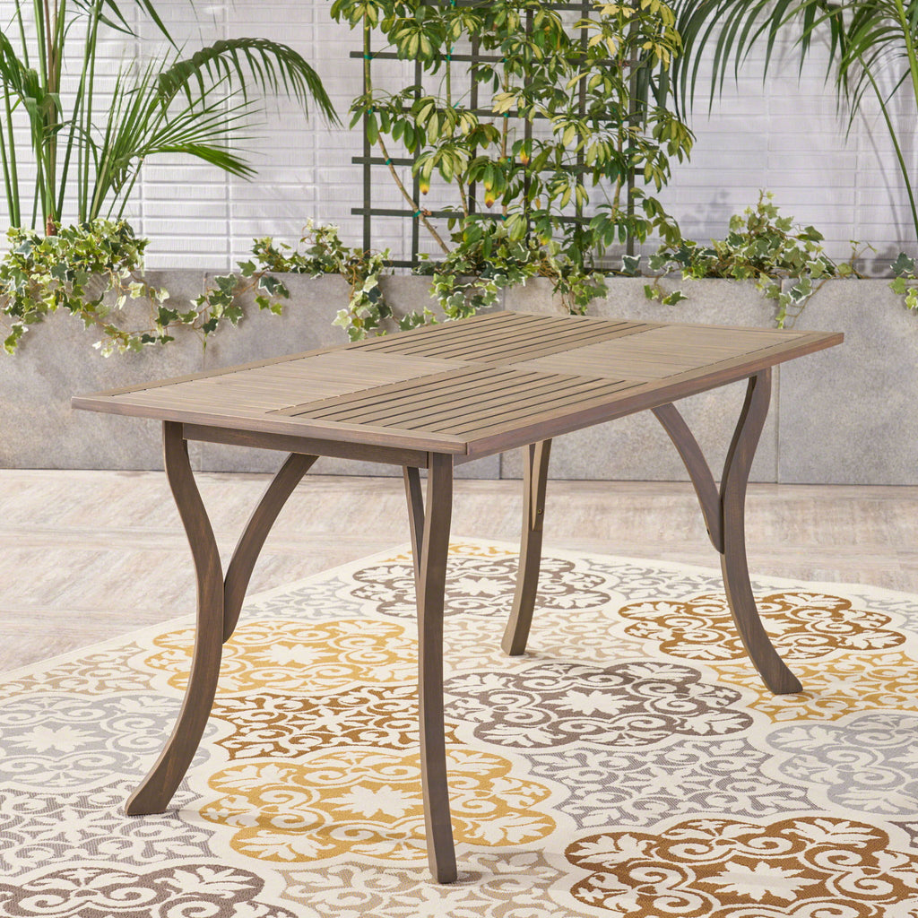 Transitional Acacia Wood Dining Table With Slat Panel Top - Gray