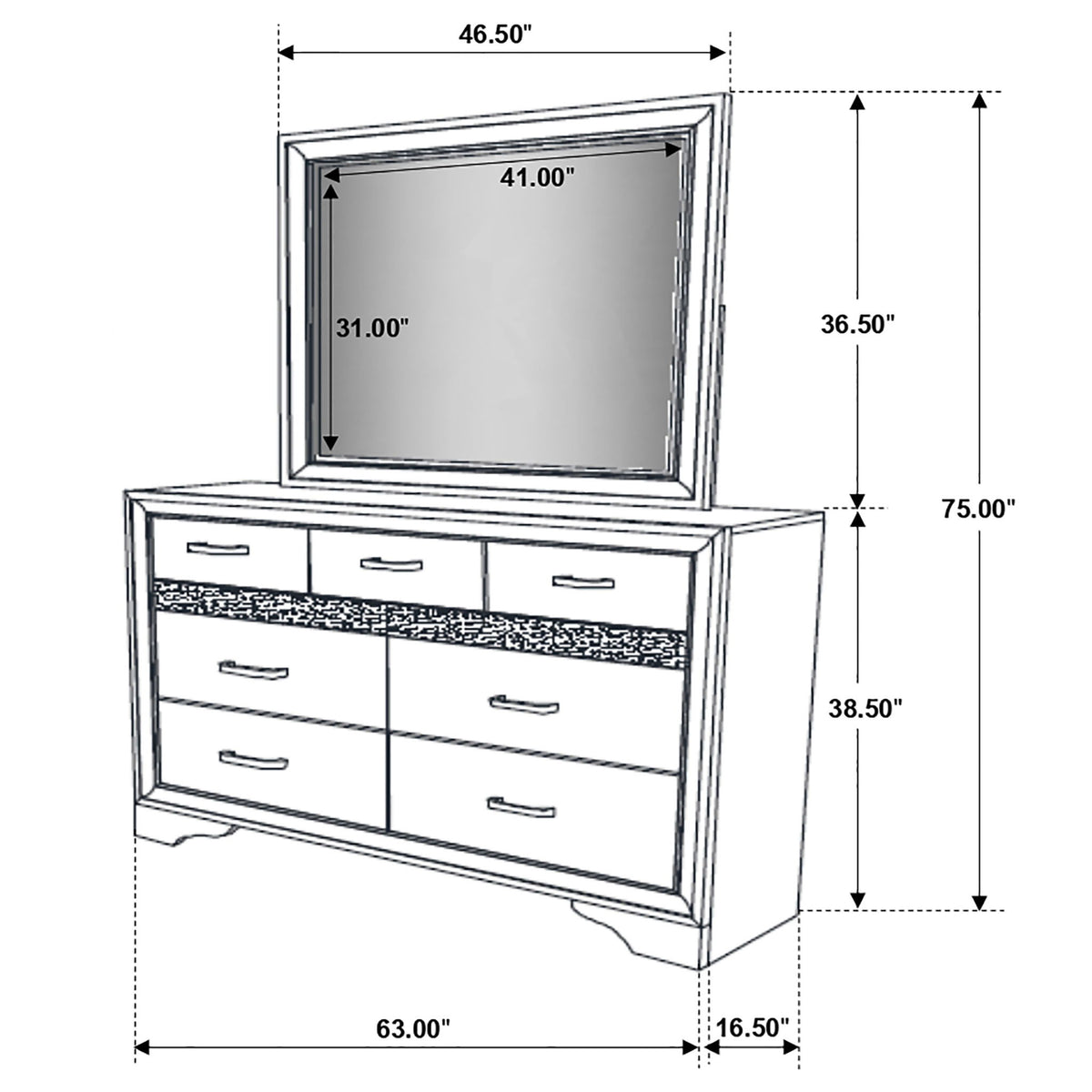 Annie - 7 Drawer Dresser With Mirror - Black
