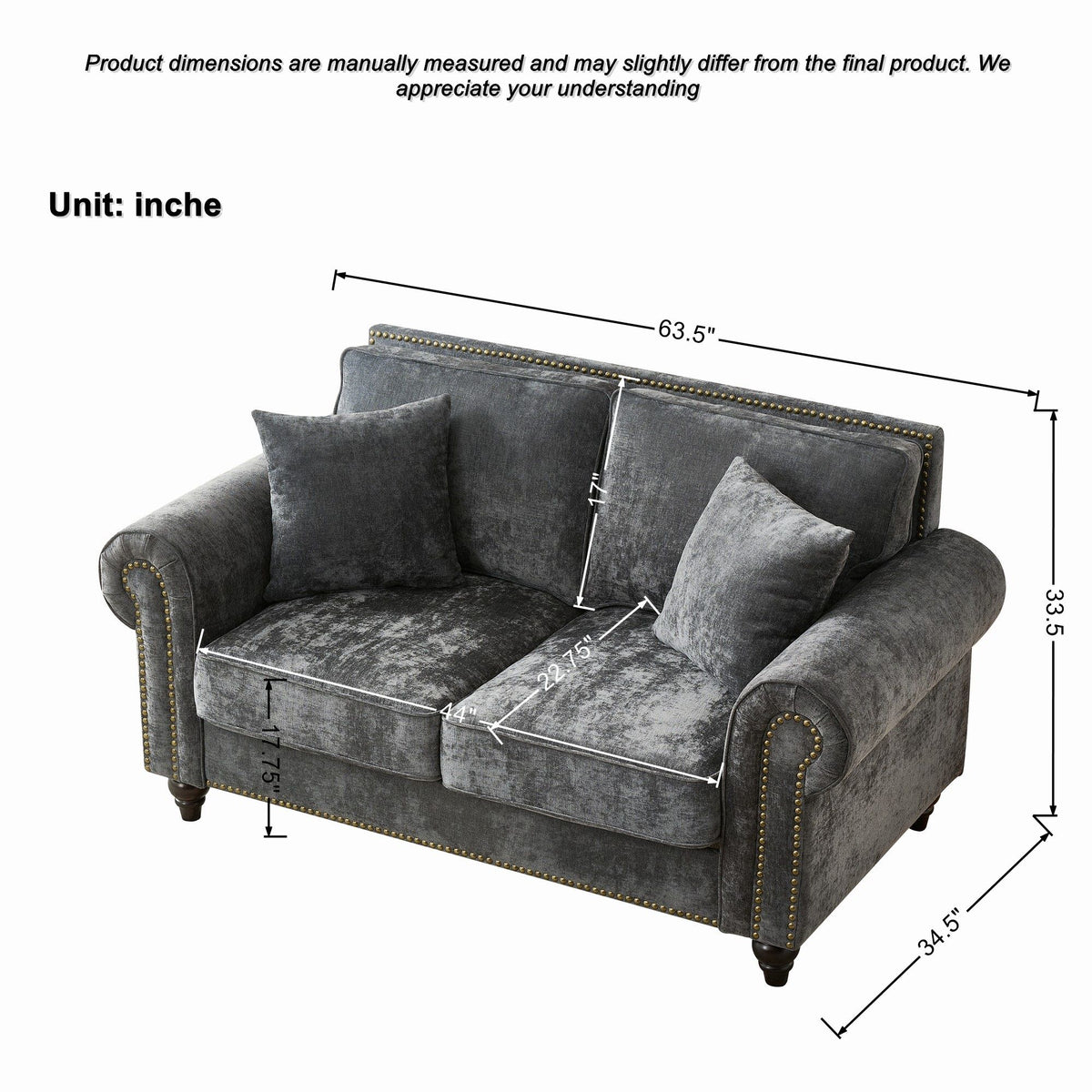 Modern 3 And 2 Seater Sofa With Rolled Arms, Tufted Upholstered Couch