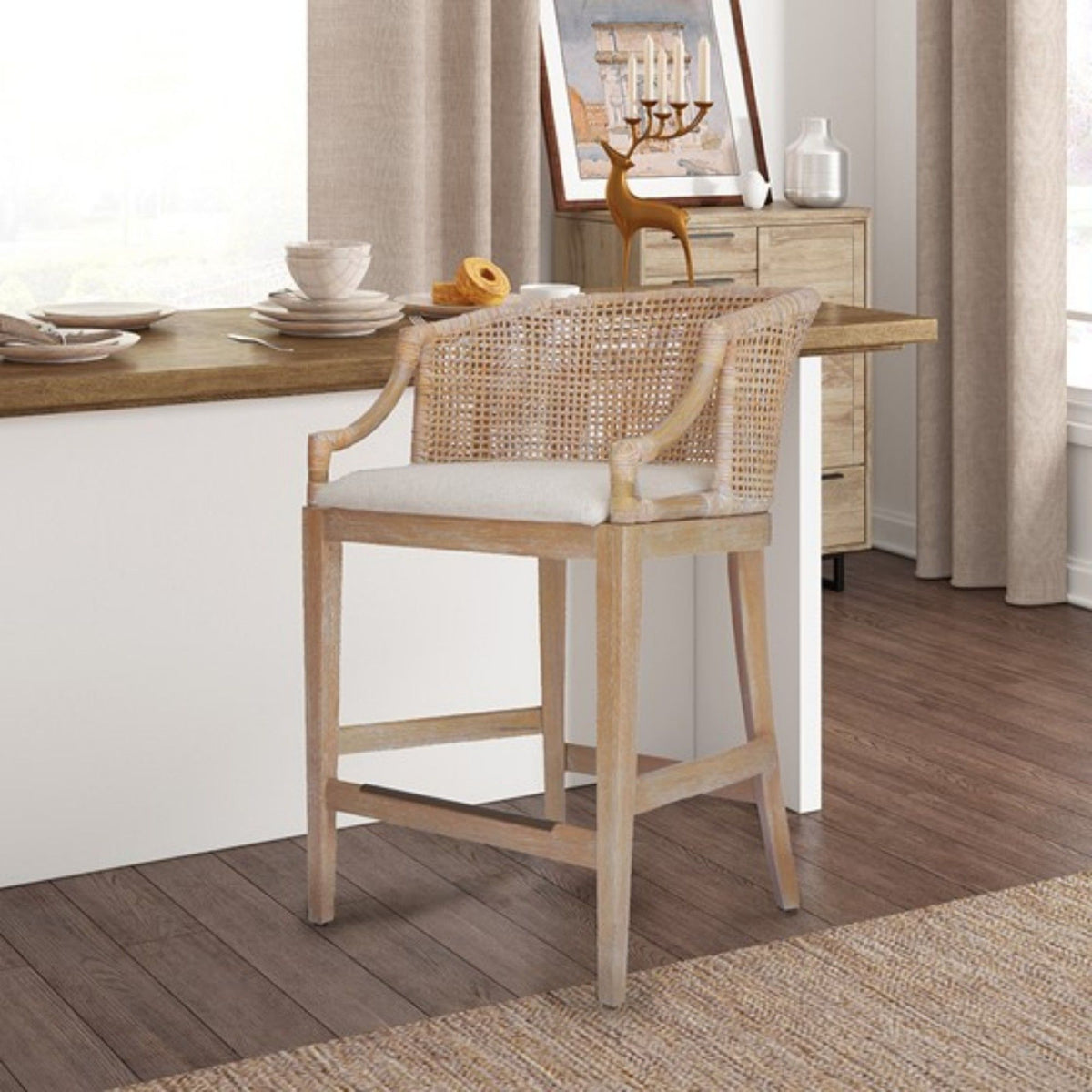 Casual Handcrafted Rattan Counter Stool