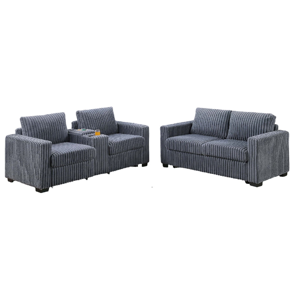 Modern Style 2 Piece Sofa Set With Cup Holders & Charging Port