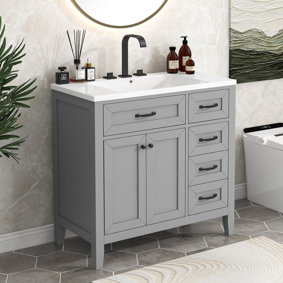 Modern Bathroom Vanity With Sink, Freestanding With Drawers And Doors