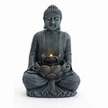 Zen - 2 Tier Meditating Buddha Water Fountain With Pump & LED Light - Gray