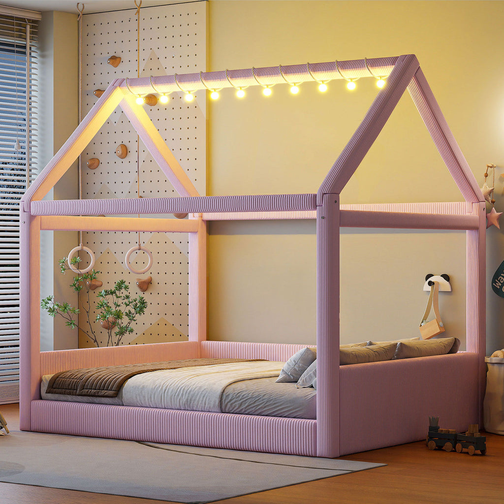 Upholstered House Style Daybed With LED Light Strips