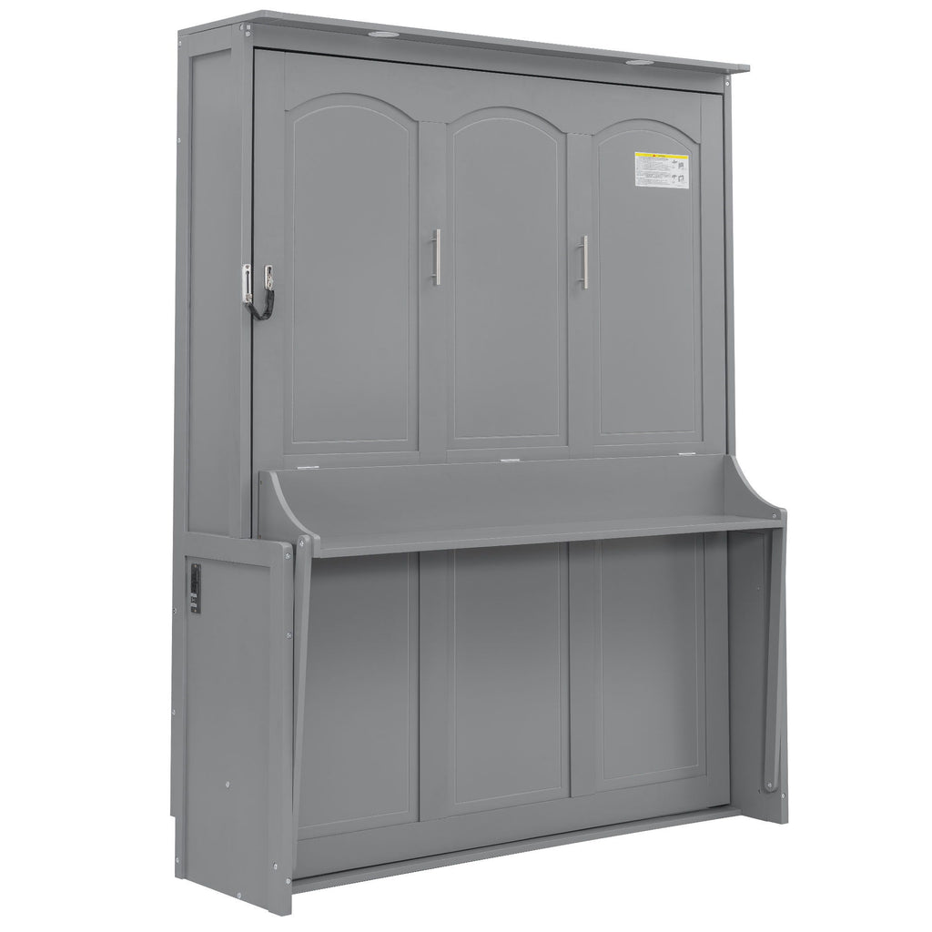 Murphy Bed With Desk, LED Lights & USB Charging Station
