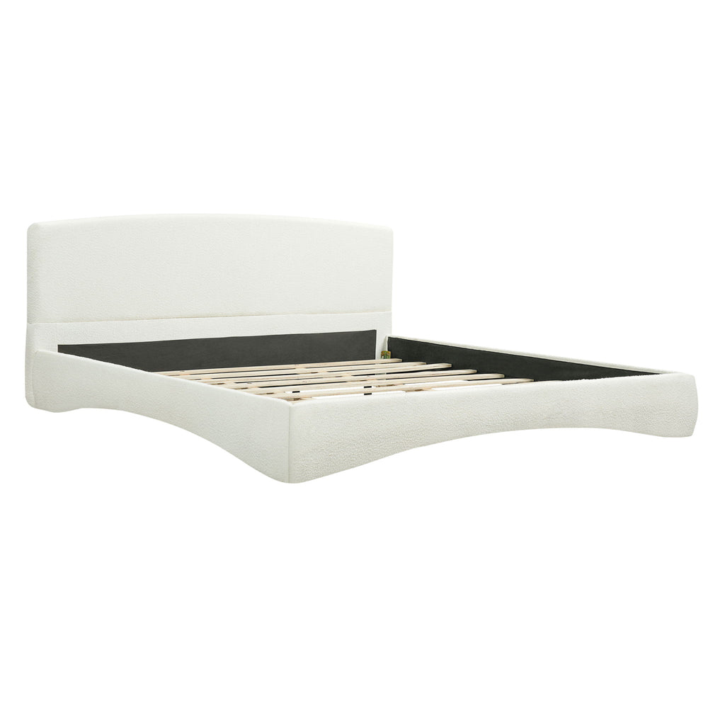 King Curved Upholstered Bed With Smart Ambient Lighting - Cream