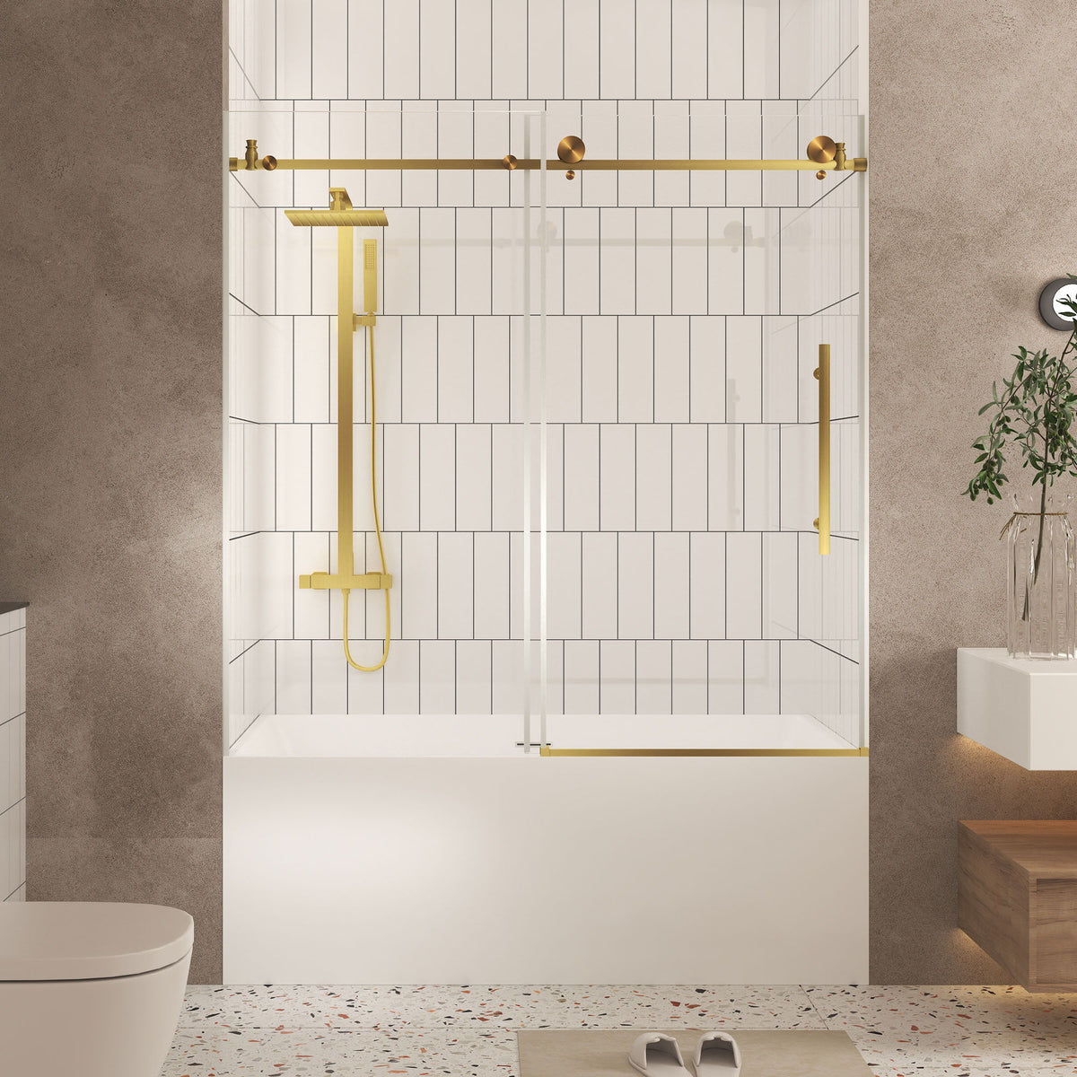 Frameless Shower Door, Smooth Sliding Tracks