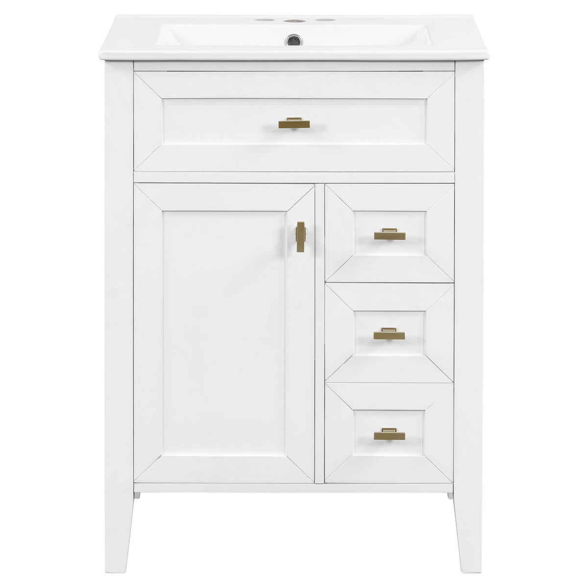 Bathroom Vanity With Sink, 3 Drawers & Cabinet With 2 Tier Door Storage Rack, Soft Close Doors & Drawers