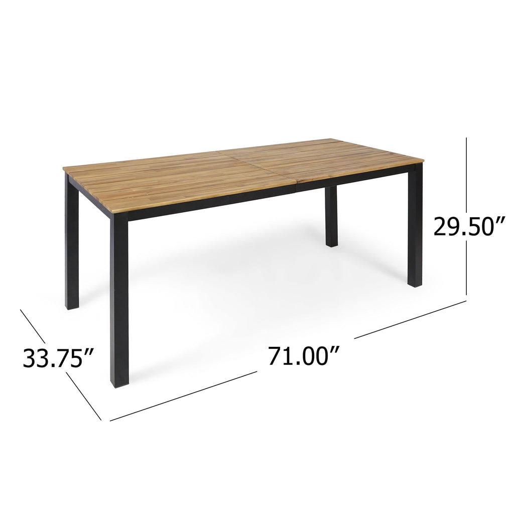 3 Piece Outdoor Dining Set, Rectangular Patio Table & 2 Benches - Black / Teak
