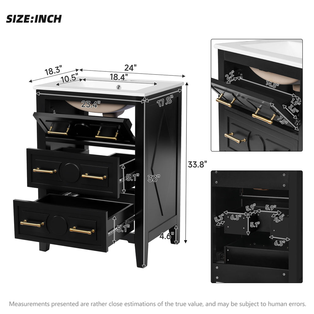 Bathroom Vanity With Sink, Free Standing Single Set, 3 Drawer Storage Cabinet