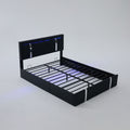 Upholstered Platform Bed Frame With Adjustable LED Headboard, USB C-Charging, Hydraulic Lift