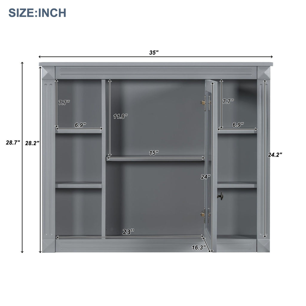 Wall Mounted Bathroom Storage Cabinet With Mirror, Cabinet With 6 Open Shelves And Adjustable Interior