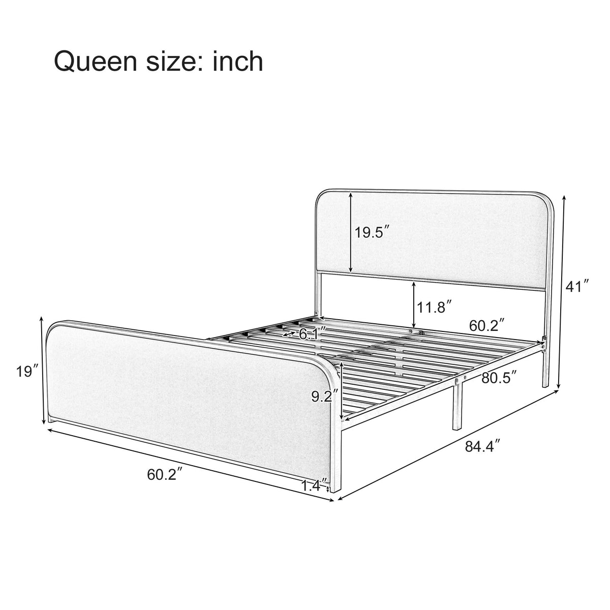 Queen Size Bed Frame With Curved Upholstered Headboard And Footboard - Beige / Gold