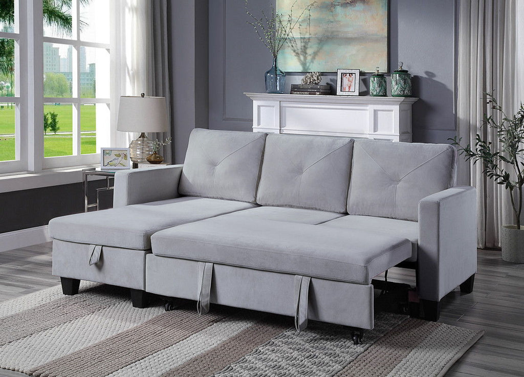 Nova - Reversible Sleeper Sectional Sofa With Storage Chaise - Light Gray