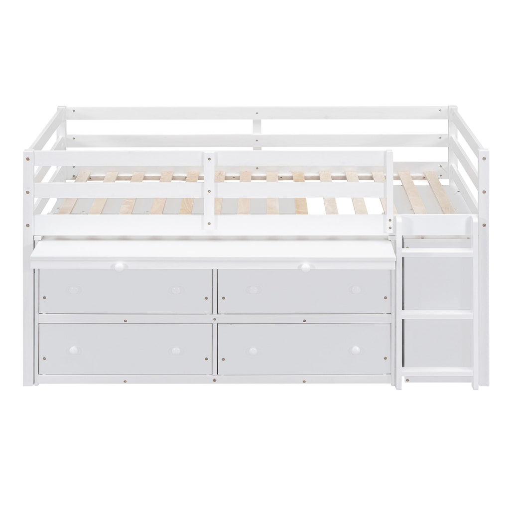 Loft Bed With Retractable Writing Desk And 4 Drawers, With Lateral Portable Desk And Shelves