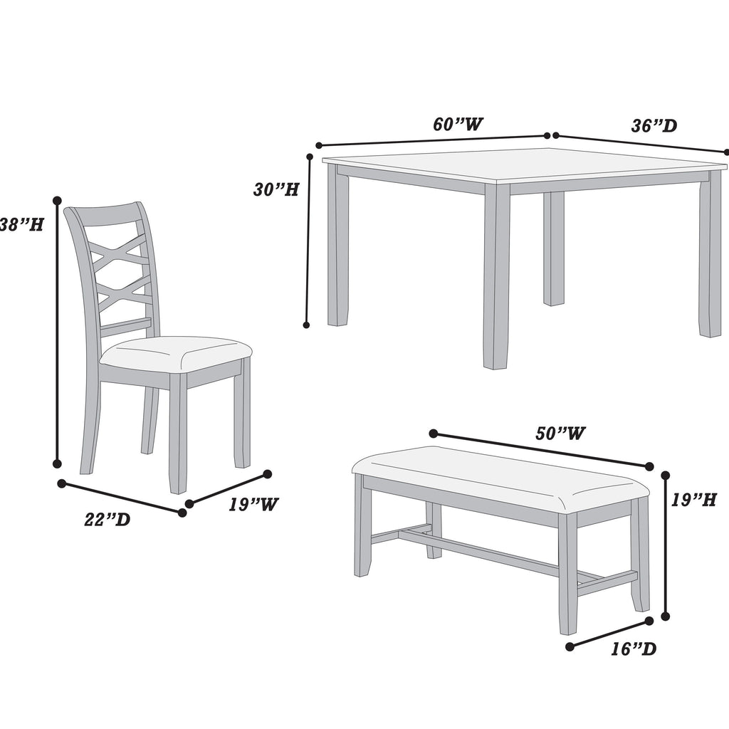 Dining Set 6 Piece With Table And Upholstered X Back Chairs - Charcoal