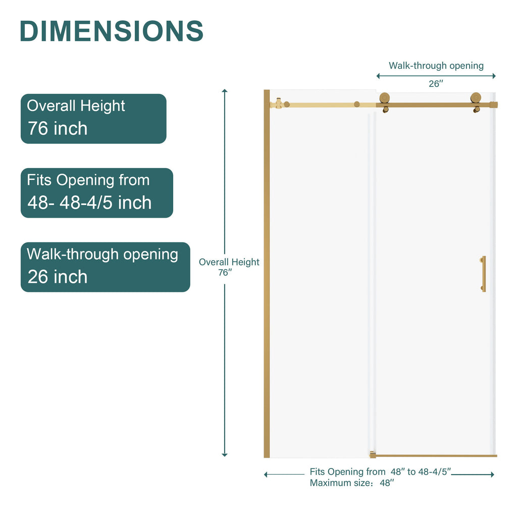 Single Sliding Bypass Shower Door Enclosure With Tempered Glass
