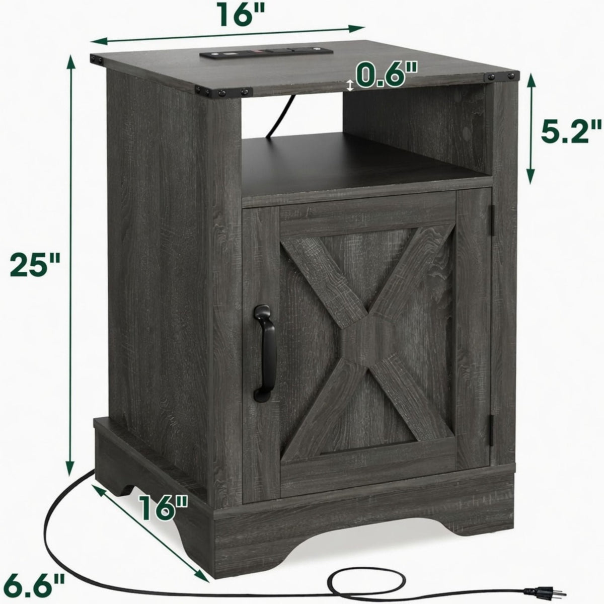 Farmhouse Nightstand, Charging Station & Storage