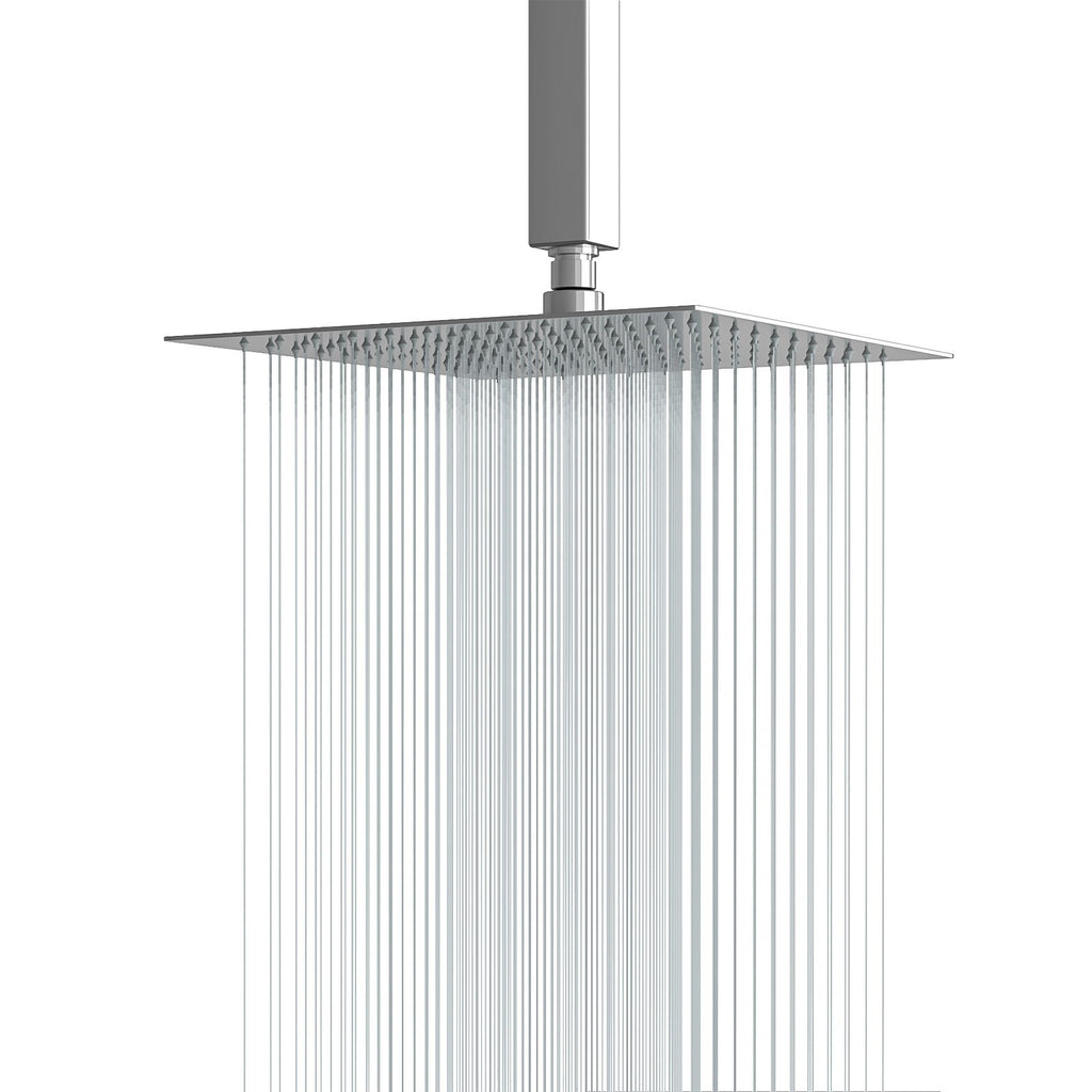 16" Square Rainfall Shower Head Fixed Wall Mount With Full Body Coverage & Self Cleaning Silicone Nozzles