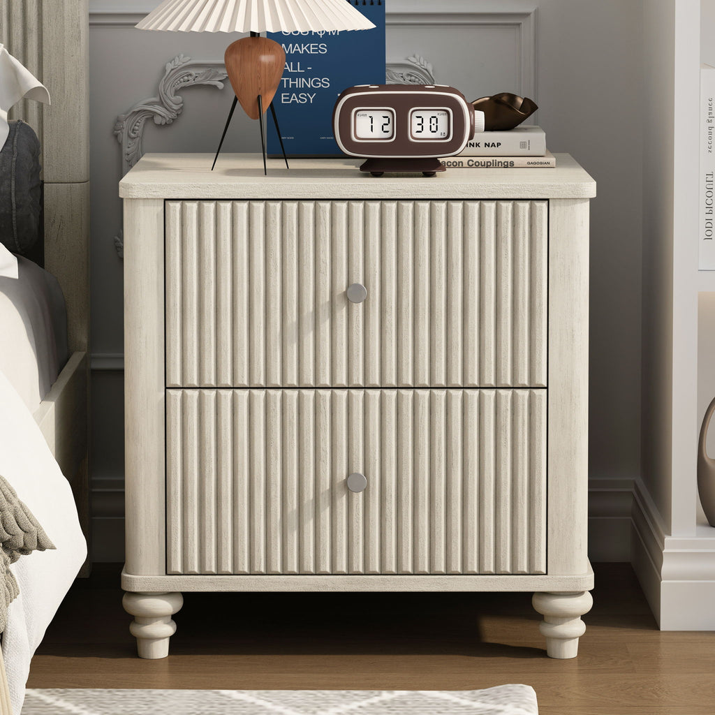 Fluted Nightstand With 3 Drawers