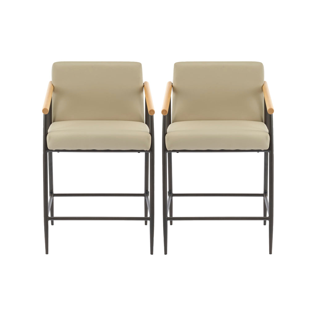 Counter Stool Set With Espresso Metal Frame - Khaki