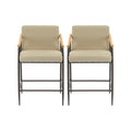 Counter Stool Set With Espresso Metal Frame - Khaki