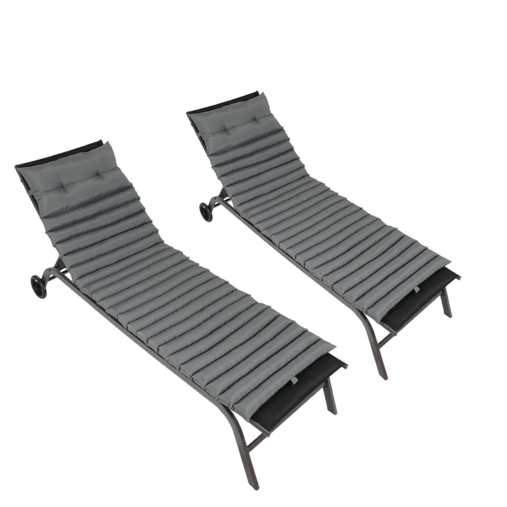 2 Piece Outdoor Chaise Lounge Chair Cushion Set, Polyester Replacement Seat Pads - Gray