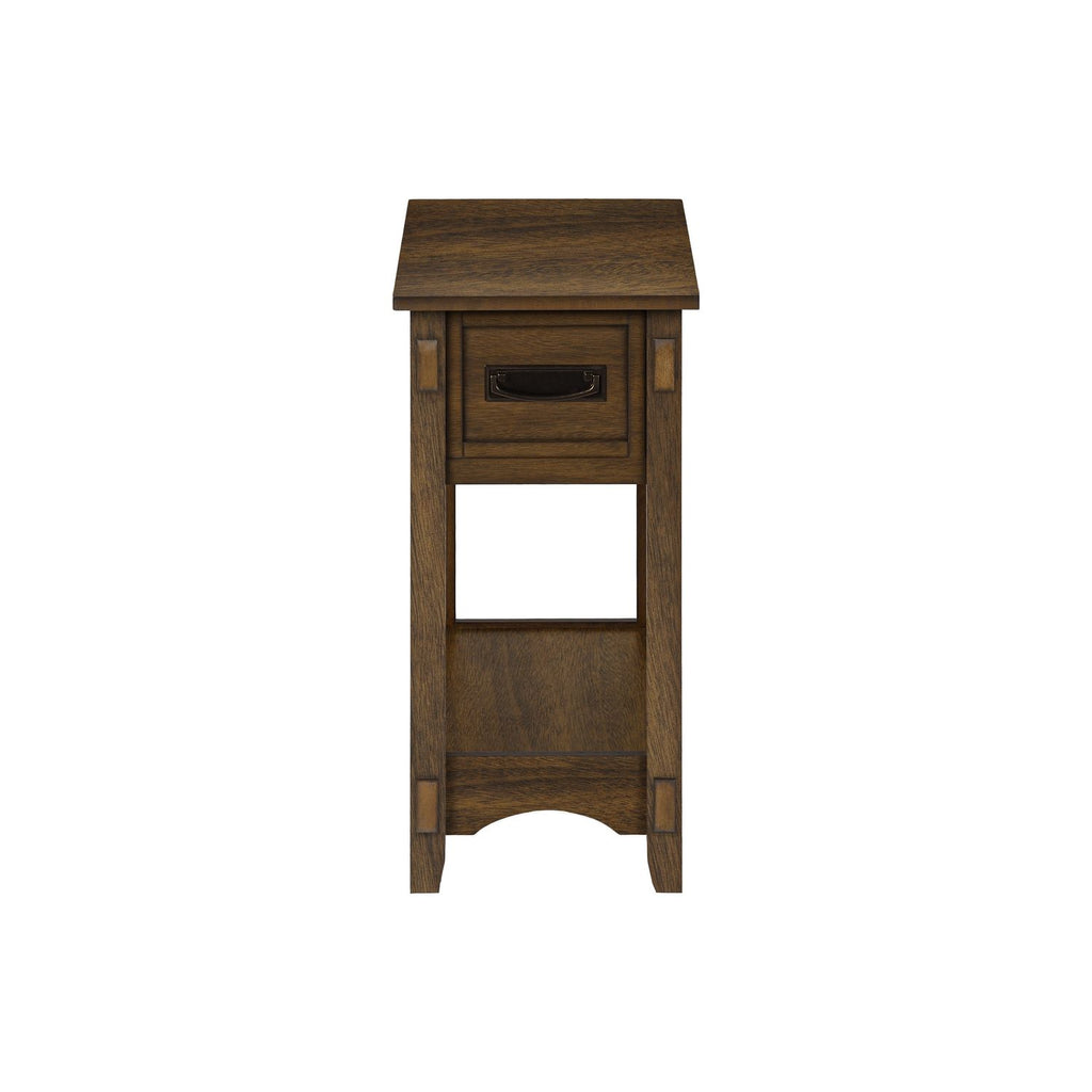Accent End Table, 2 Tier, Narrow, Storage Drawer, Transitional - Walnut