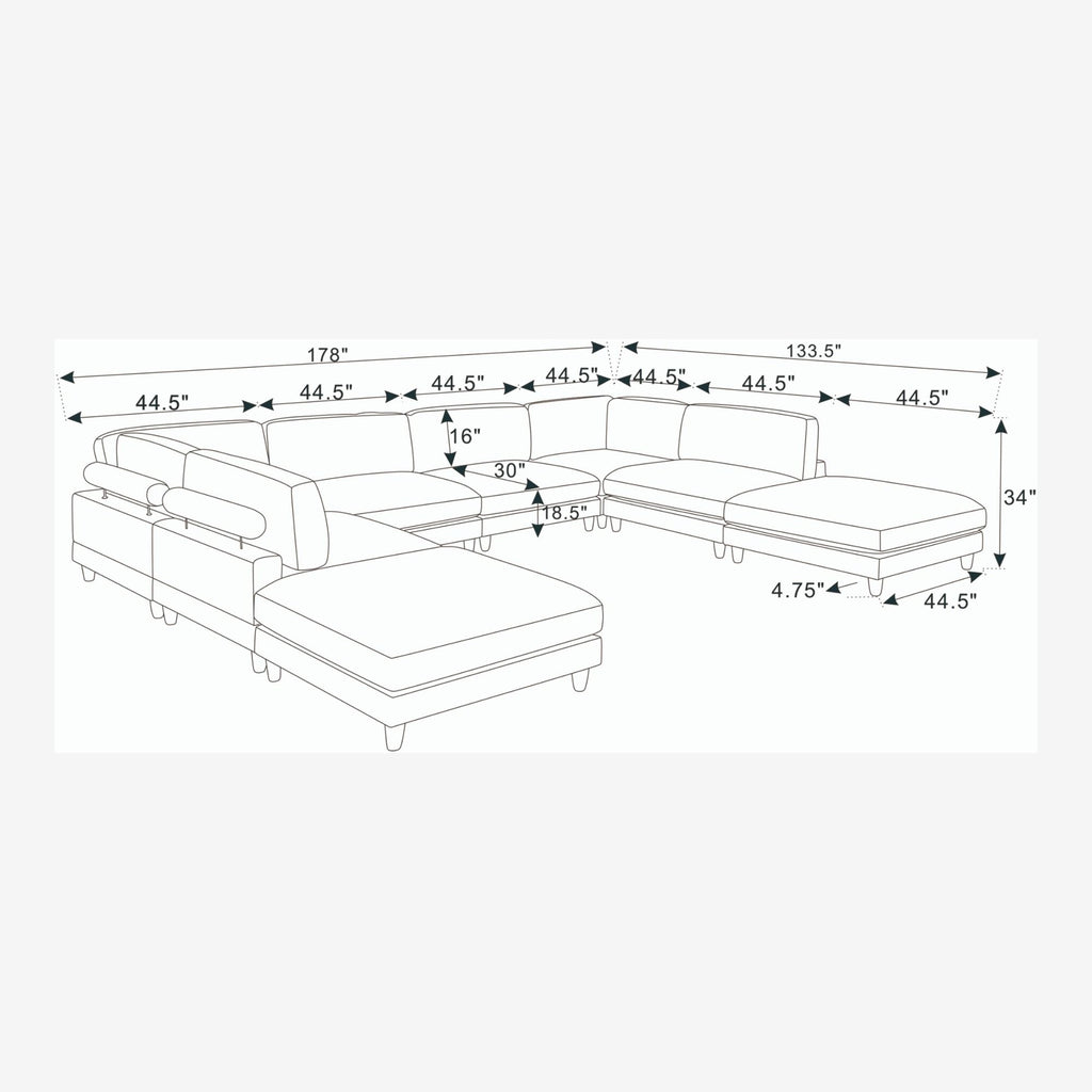 Modern Modular Sectional With Adjustable Back Support