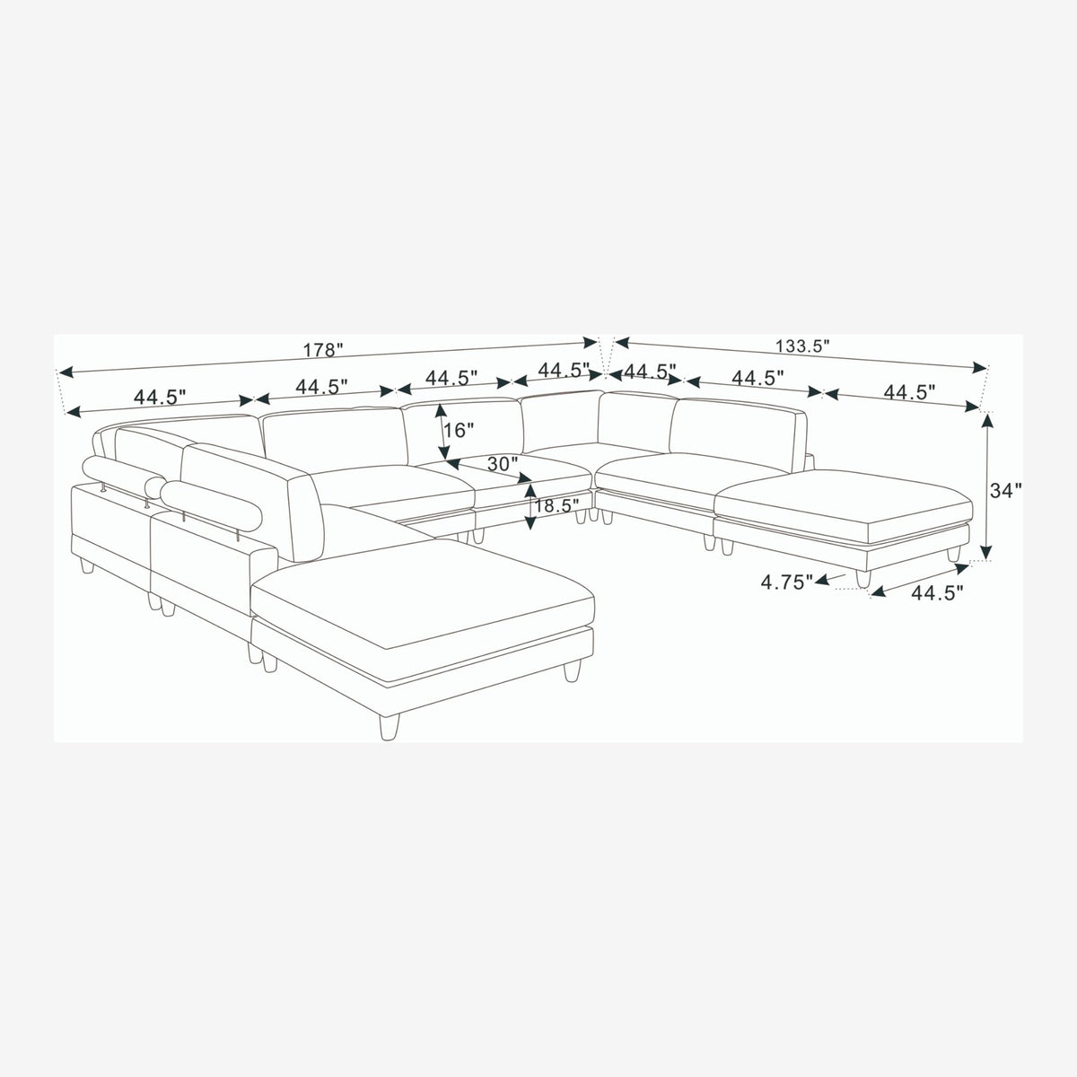 Modern Modular Sectional With Adjustable Back Support
