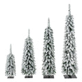 4 Pack Slim Pencil Christmas Trees With Snow Tips, Warm LED Lights, For Indoor Use - Green