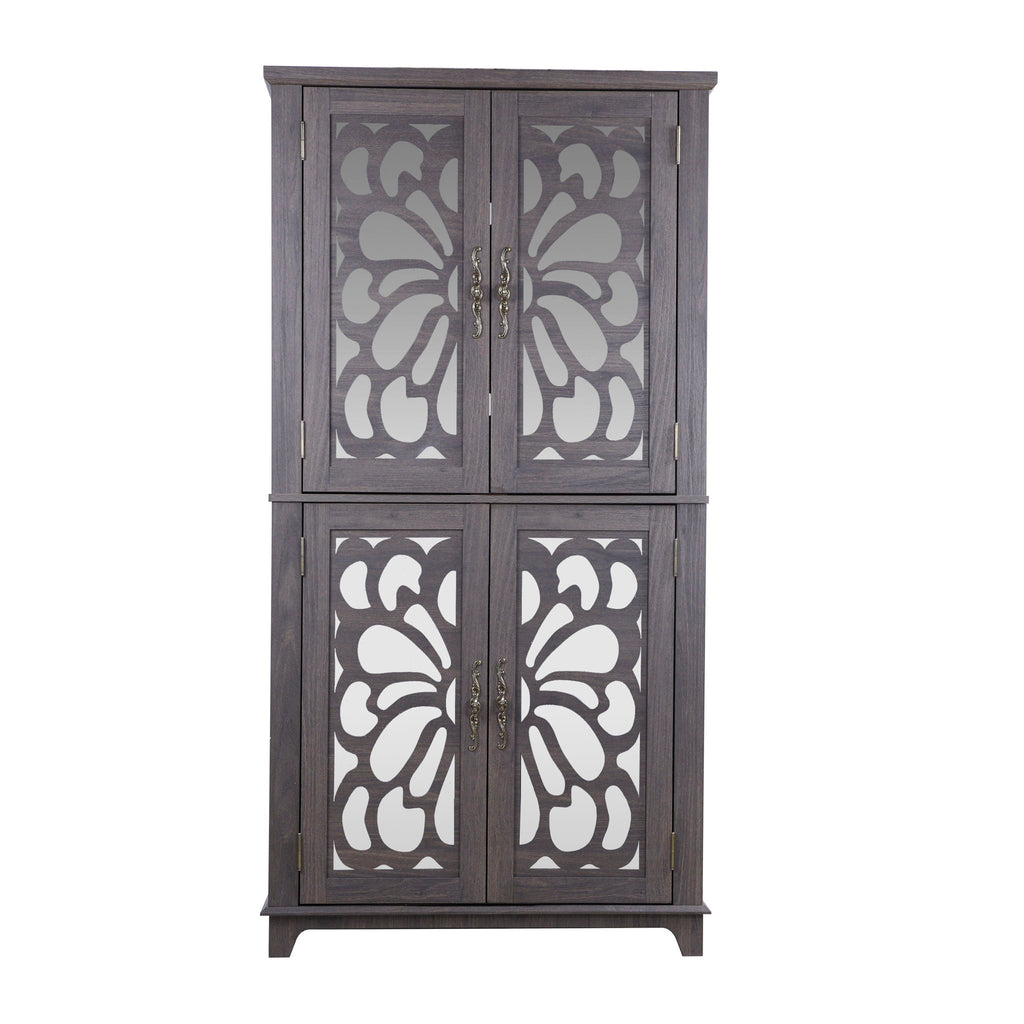 Modern Sideboard Buffet With 4 Mirrored Doors, Adjustable Shelves