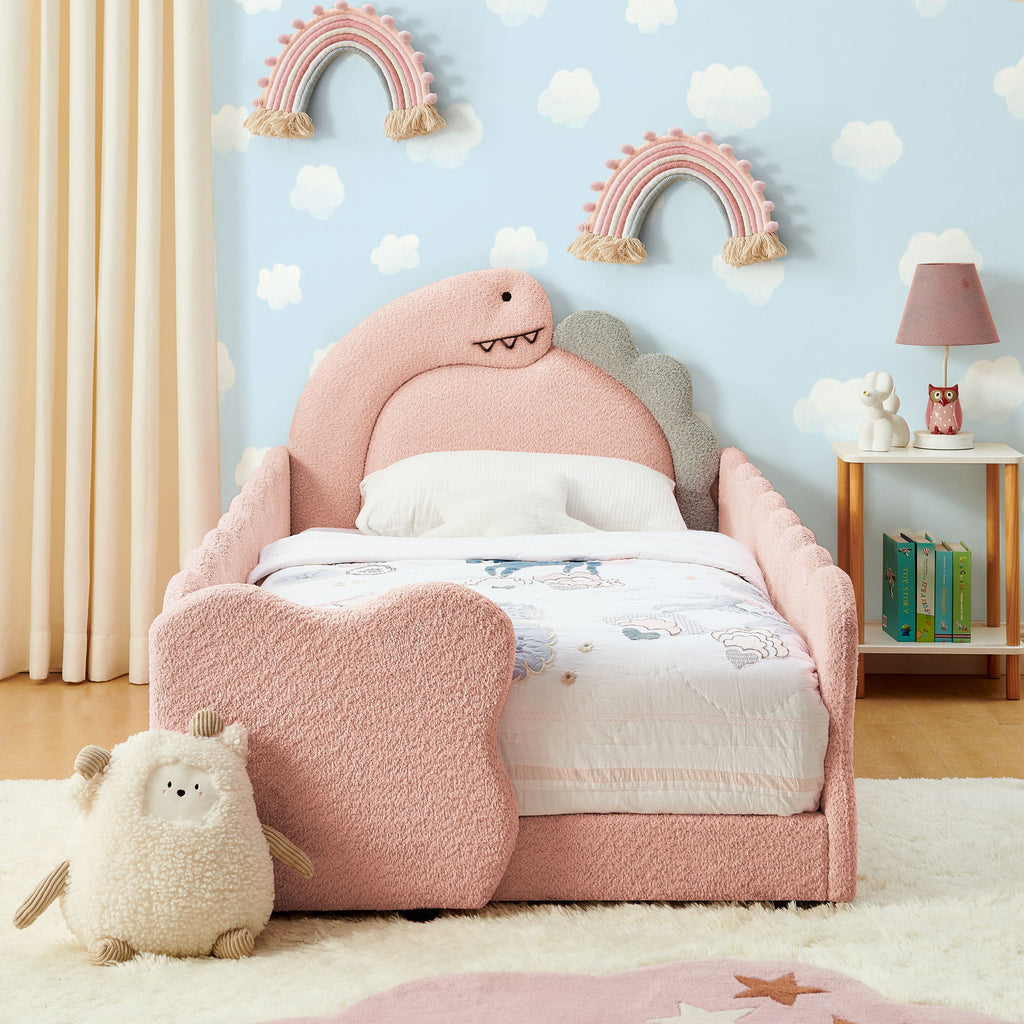 Cute Dinosaur Shaped Bed With Safety Guardrail, Toddler Frame