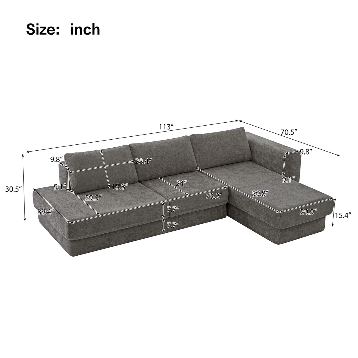 L-Shaped Modular Sofa With Double Layer Cushion
