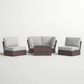 Outdoor Sofa Set With Cushions Seats 4 Weather Resistant Resin - Espresso