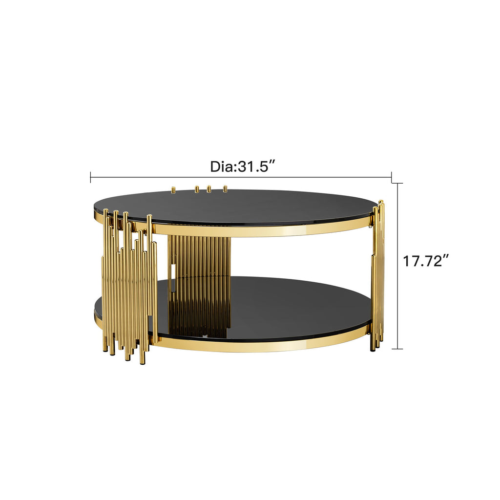 Elegant Round Table With Double Layer Tempered Glass Top And Stainless Steel Frame For Living Room