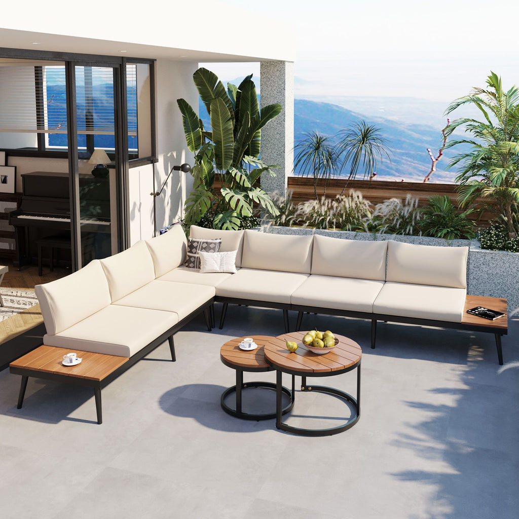 Modern Outdoor Sectional Sofa Set With Nesting Coffee Tables