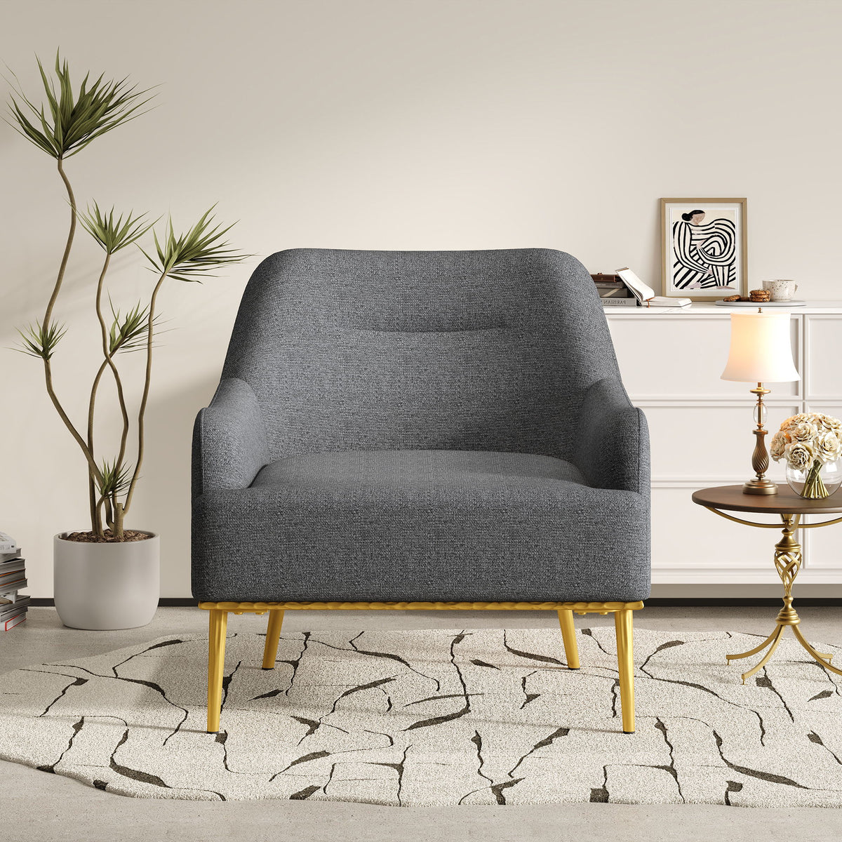 Modern Elegance Accent Chair With Curved Backrest