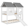Twin Over Twin House Bunk Bed With Slide And Windows - White / Gray