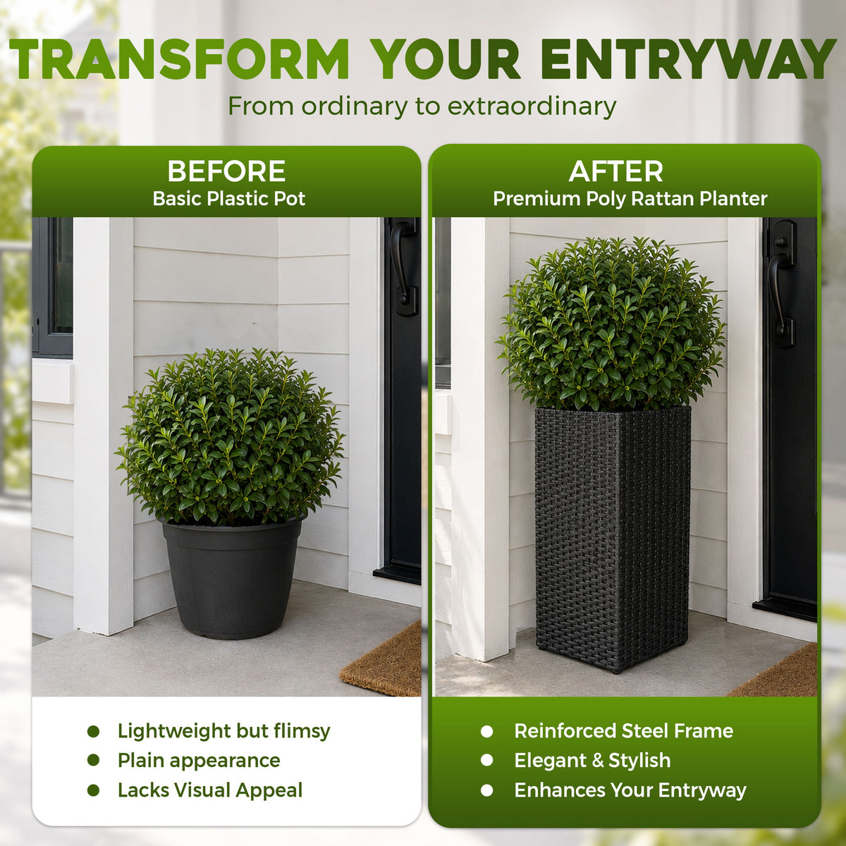 Solhome - Square Planter Box For Patio - Black