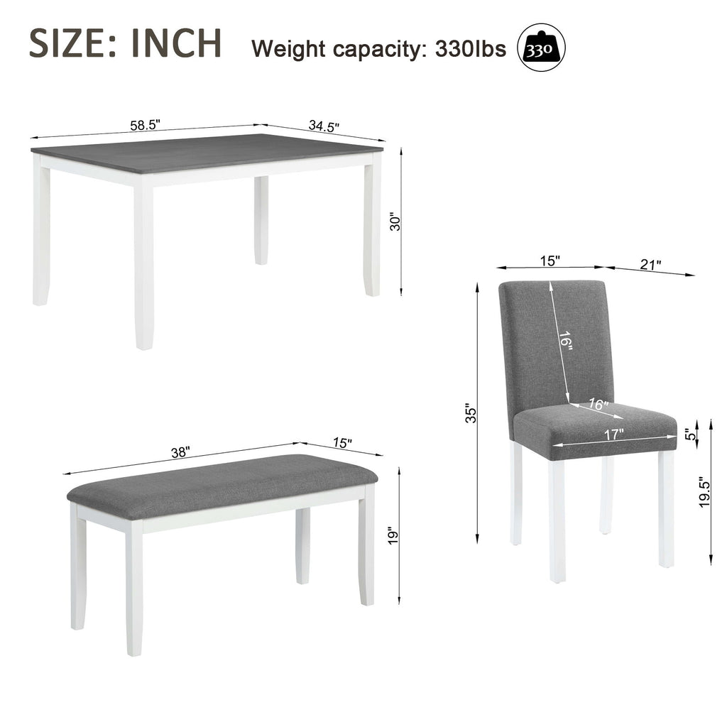 6 Piece Dining Table Set With Bench And Chairs