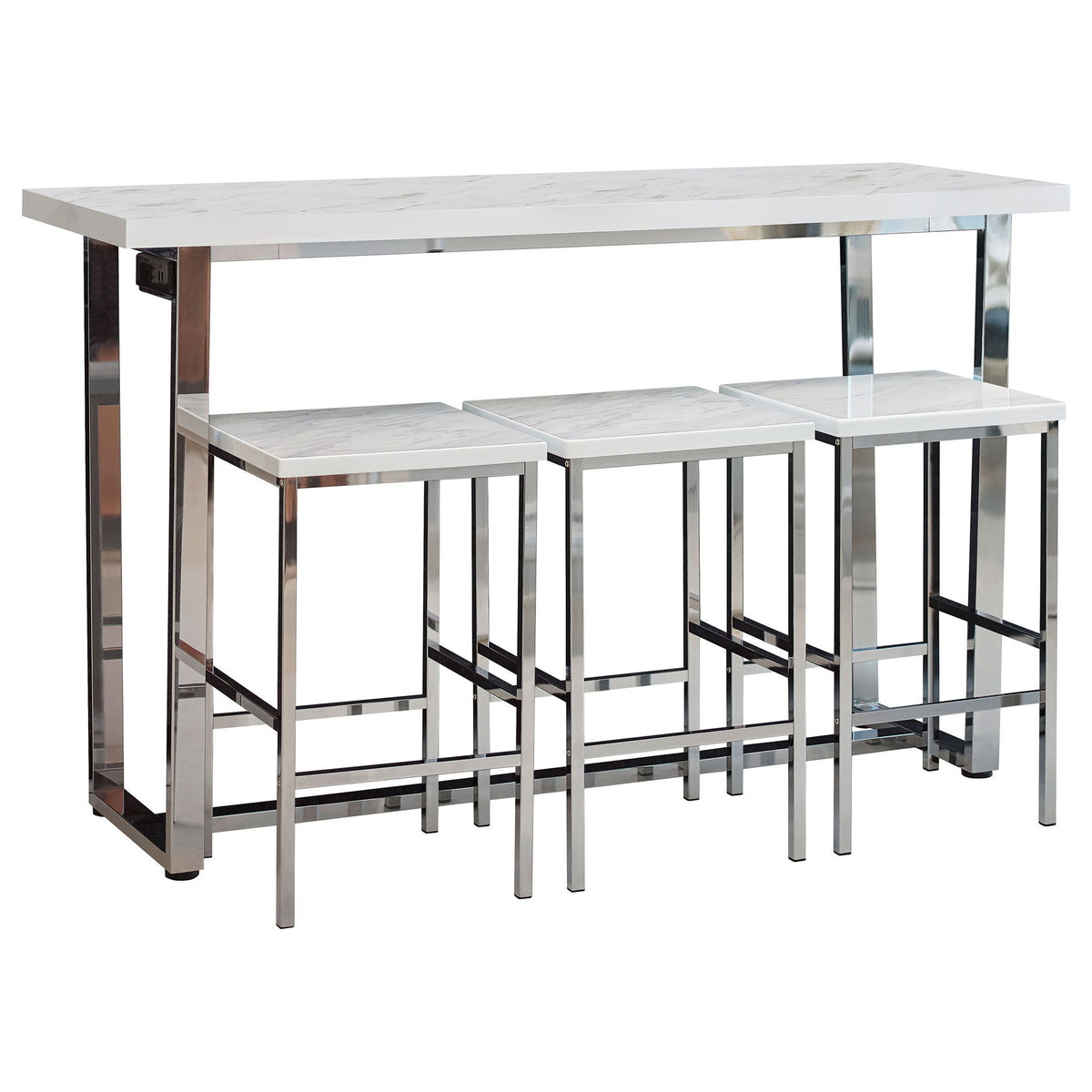 Ledesma - 4 Piece Counter Height Dining Set And Built In Power Unit - White Marble
