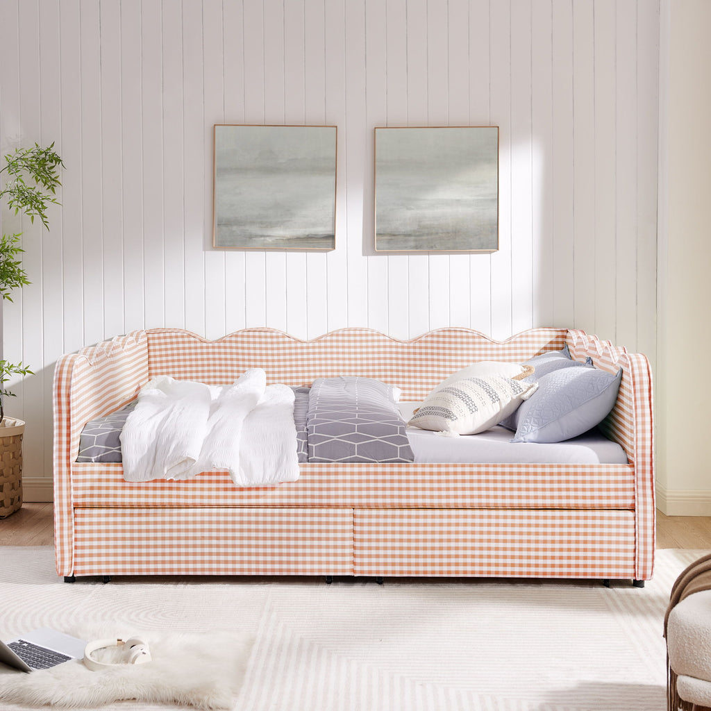 Gingham Daybed & USB Charging Port, Wave Shaped Design