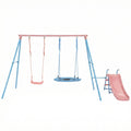 Xns107 - 2 Swing Set With Slide For Outdoor - Blue / Pink