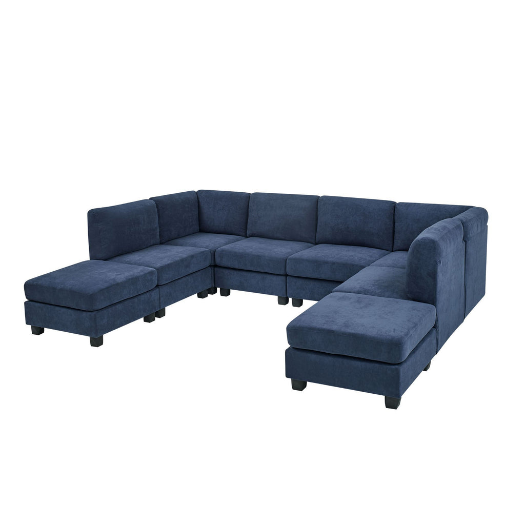Upholstered Modular Sectional & Customizable Layout, Removable Cushions - Dark Blue