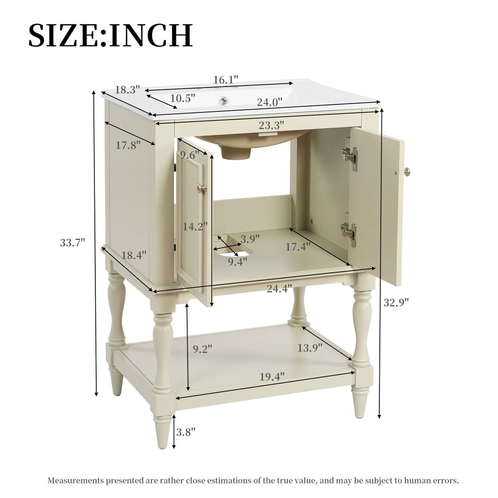 Modern Bathroom Vanity With Sink, Rectangular Cabinet With Open Shelf And Closed Storage