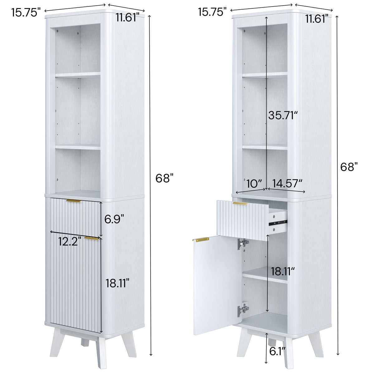 Tall Bathroom Storage Cabinet With Adjustable Shelves And 1 Drawer & Door